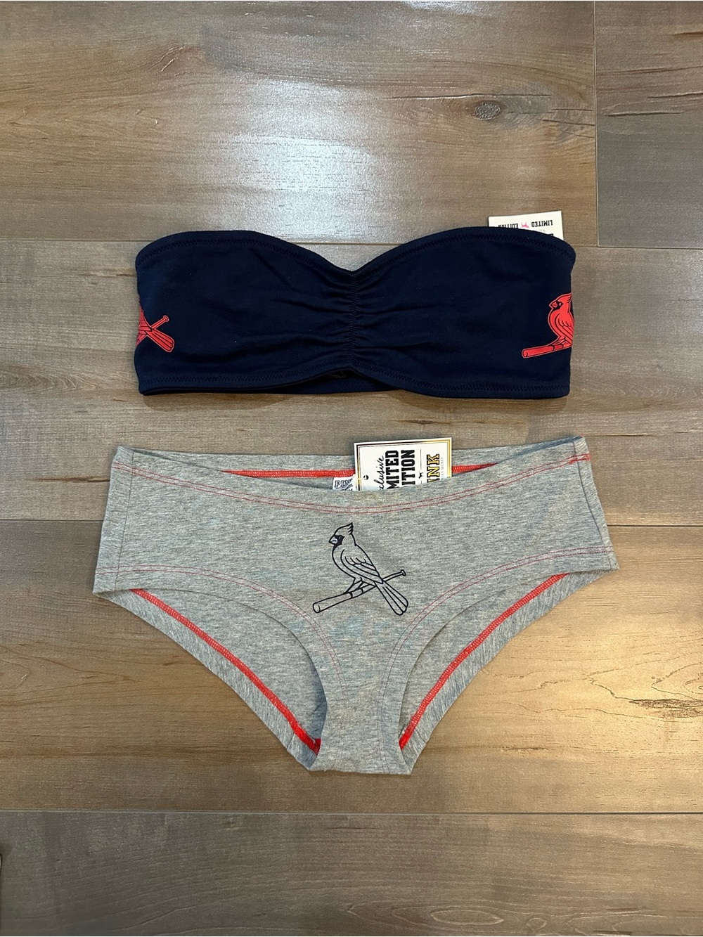 St. Louis Cardinals PINK Victoria's Secret Navy Bandeau & Gray Bikini Panty Set